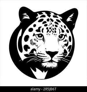 leopard head black and white vector illustration isolated on a white background. Stock Vector