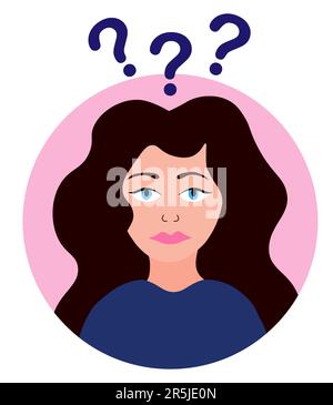Woman confused. Mental health priority. Girl with mental problems. Worried, hyperactivity concept. ADHD. Flat vector illustration. Stock Vector
