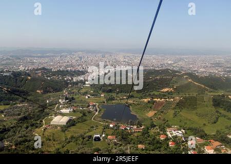 Dajti above sea level, is a mountain and national park on the edge of Tirana, Albania. It is reached by cable called called the Dajti Ekspres Cable Car. Stock Photo