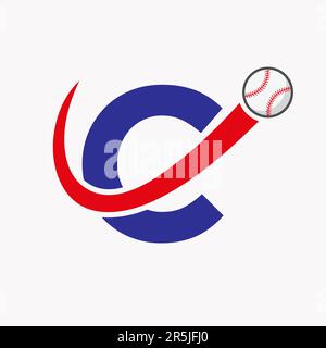 Letter C Baseball Logo Concept With Moving Baseball Icon Vector Template Stock Vector