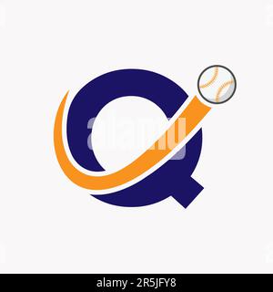 Letter Q Baseball Logo Concept With Moving Baseball Icon Vector Template Stock Vector