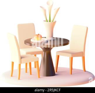 Vector dining table with chairs illustration. Modern furniture. Round dining table and seats Stock Vector