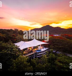 Aerial view of a luxury glamping in Khao Yai, Nakhon Ratchasima, Thailand Stock Photo