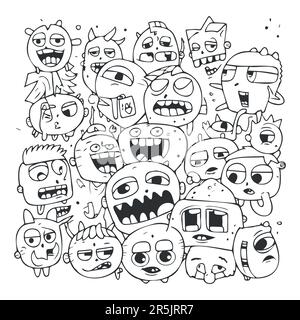Funny monsters. Black and white background. vector illustration Stock Vector