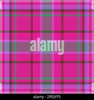 Plaid pattern tartan of seamless vector textile with a background fabric texture check in magenta and purple colors. Stock Vector