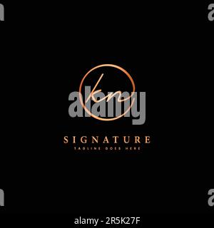 K, N, KN Initial letter handwritten and signature vector logo. Business template in round shape line art Stock Vector