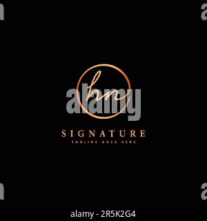 H, N, HN Initial letter handwritten and signature vector logo. Business template in round shape line art Stock Vector