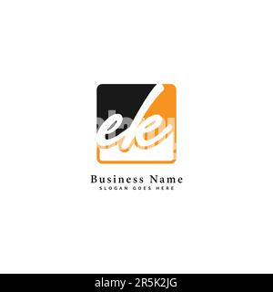 E, K, EK Initial letter handwritten and signature vector image template in square shape logo Stock Vector