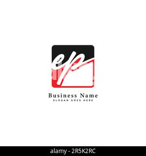 E, P, EP Initial letter handwritten and signature vector image template in square shape logo Stock Vector