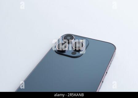 Close-up look at phone cameras. Advanced camera technology in smartphones. High quality lenses and powerful sensors Stock Photo