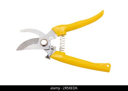 Garden pruning shears open isolated on transparent background, top view. Stock Photo