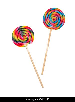 Lollipops colorful swirl isolated on transparent background. Childhood candies Stock Photo