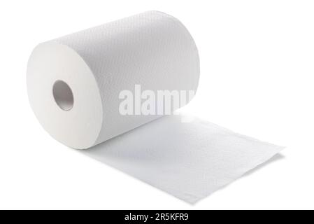 Big white hand paper Towel Roll isolated on white with clipping path included Stock Photo