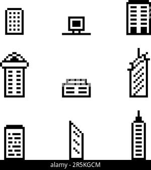 Set of Minimal Building 8bit pixelated style for Icon, Infographic ...