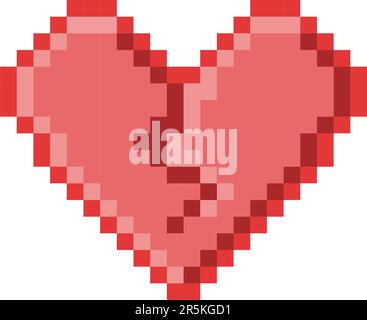 Red Broken Heart Icon For Valentine's Day. Pixel 8 bit style Stock Vector