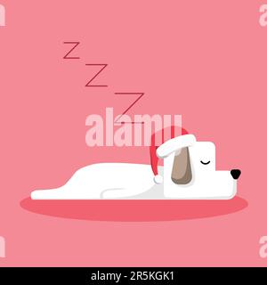 White Sleeping Dog with Santa Hat Cartoon Vector, for design, banner, logo Stock Vector