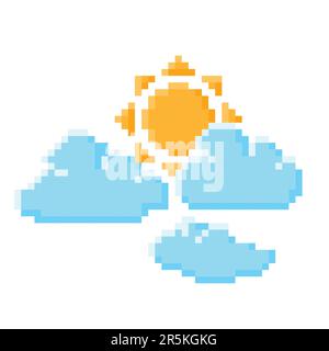 Sky, the Sun with cloud icon. Pixel 8 bit style Stock Vector