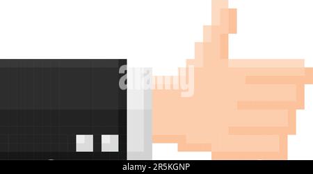 Thumbs up icon for business design. Pixel 8 bit style Stock Vector