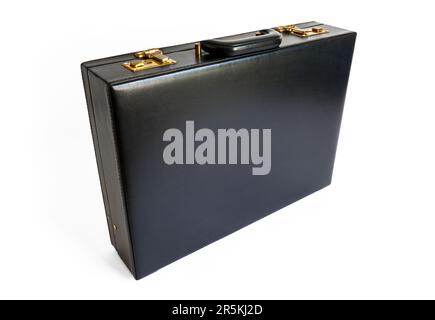 A closed black executive-style briefcase isolated on a white background Stock Photo