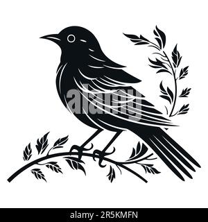 Vector black tit bird silhouette isolated on white background