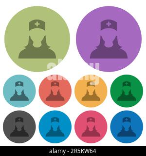 Nurse avatar darker flat icons on color round background Stock Vector