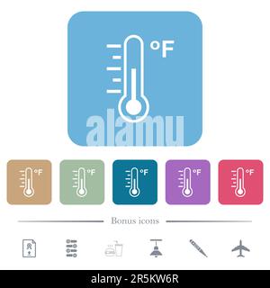 Fahrenheit thermometer medium temperature flat white icons in square ...