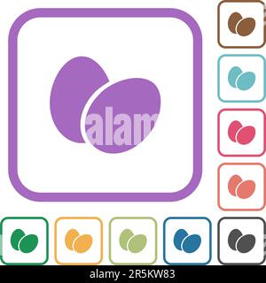 Two eggs solid simple icons in color rounded square frames on white background Stock Vector