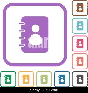 Spiral contact book solid simple icons in color rounded square frames on white background Stock Vector