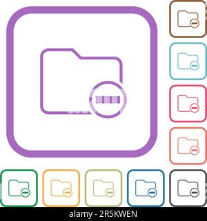 Remove directory simple icons in color rounded square frames on white background Stock Vector