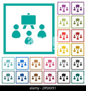 Classroom solid flat color icons with quadrant frames on white background Stock Vector
