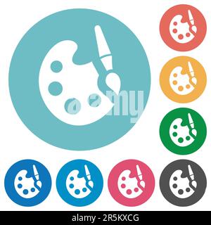 Paint kit solid flat white icons on round color backgrounds Stock Vector