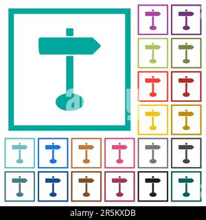 Blank arrow sign post solid flat color icons with quadrant frames on white background Stock Vector