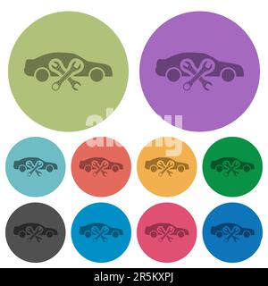 Car repair workshop solid darker flat icons on color round background Stock Vector