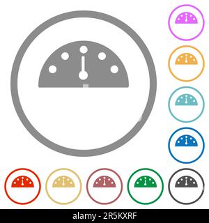 Speedometer solid flat color icons in round outlines on white background Stock Vector