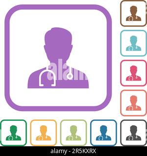 Doctor avatar simple icons in color rounded square frames on white background Stock Vector