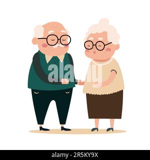 Happy elderly couple dancing together or just holding hands. Isolated on white background vector flat illustration Stock Vector
