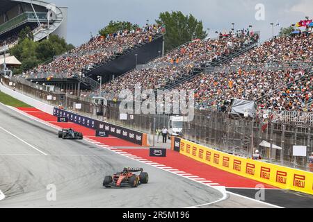 55 SAINZ Carlos (spa), Scuderia Ferrari SF-23, action during the Formula 1 AWS Gran Premio de Espana 2023, 7th round of the 2023 Formula One World Championship from June 2 to 4, 2023 on the Circuit de Barcelona-Catalunya, in Montmelo, Spain - Photo: Xavi Bonilla/DPPI/LiveMedia Stock Photo