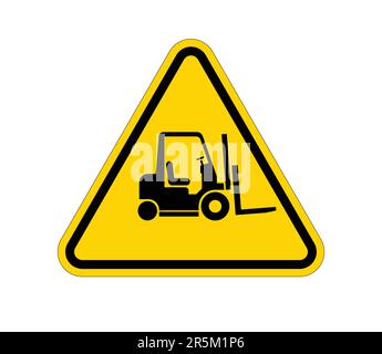 simple forklift fork lift in yellow triangle warning caution sign vector isolated on white background Stock Vector