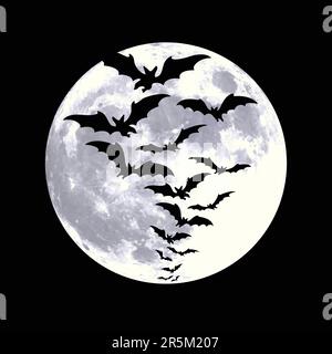 flying colony flock of scary cartoon halloween bats vector illustration ...