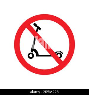 classic prohibited no push scooter permitted sign symbol in red circle simple vector isolated on white background Stock Vector