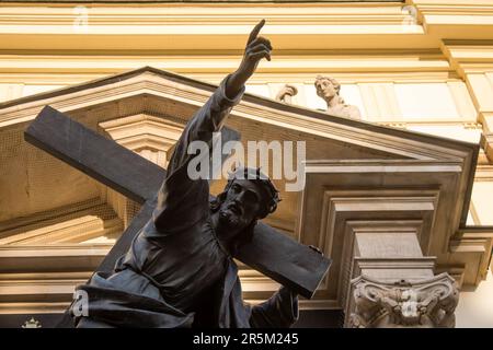 Facade of medieval church around Stary Rynek, Old Town Market Place located in Warsaw, an emblematic city and the capital of Poland. Stock Photo