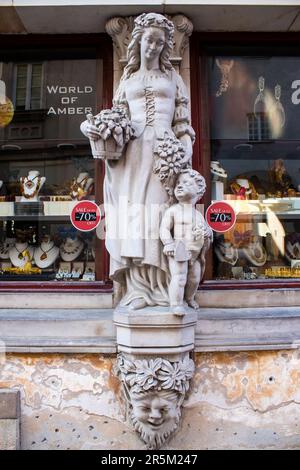 Facade of medieval church around Stary Rynek, Old Town Market Place located in Warsaw, an emblematic city and the capital of Poland. Stock Photo