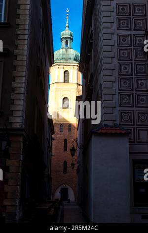 Facade of medieval church around Stary Rynek, Old Town Market Place located in Warsaw, an emblematic city and the capital of Poland. Stock Photo