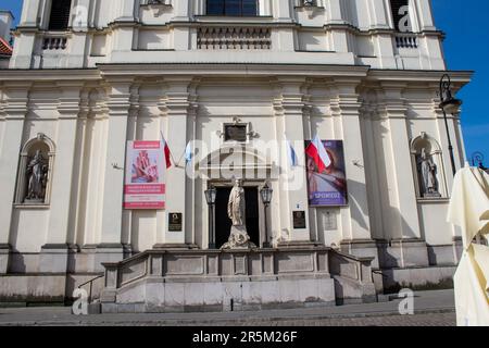 Facade of medieval church around Stary Rynek, Old Town Market Place located in Warsaw, an emblematic city and the capital of Poland. Stock Photo