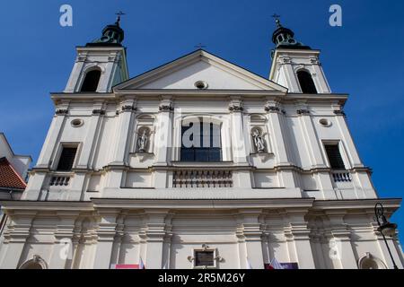 Facade of medieval church around Stary Rynek, Old Town Market Place located in Warsaw, an emblematic city and the capital of Poland. Stock Photo