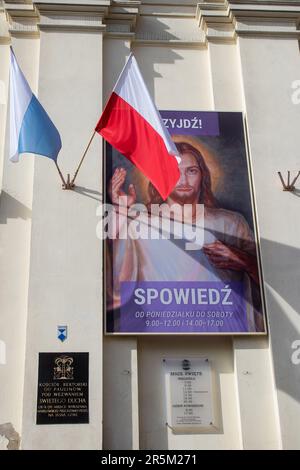 Facade of medieval church around Stary Rynek, Old Town Market Place located in Warsaw, an emblematic city and the capital of Poland. Stock Photo