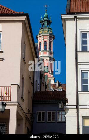 Facade of medieval church around Stary Rynek, Old Town Market Place located in Warsaw, an emblematic city and the capital of Poland. Stock Photo