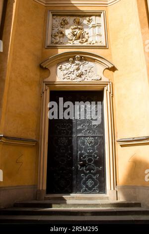 Facade of medieval church around Stary Rynek, Old Town Market Place located in Warsaw, an emblematic city and the capital of Poland. Stock Photo