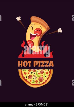 Pizza logo. mascot happy pizza. vector template logotype for restaurant menu Stock Vector
