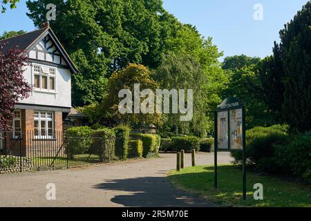 The entrance to Maryon Park, Charlton, London UK, in summertime Stock Photo